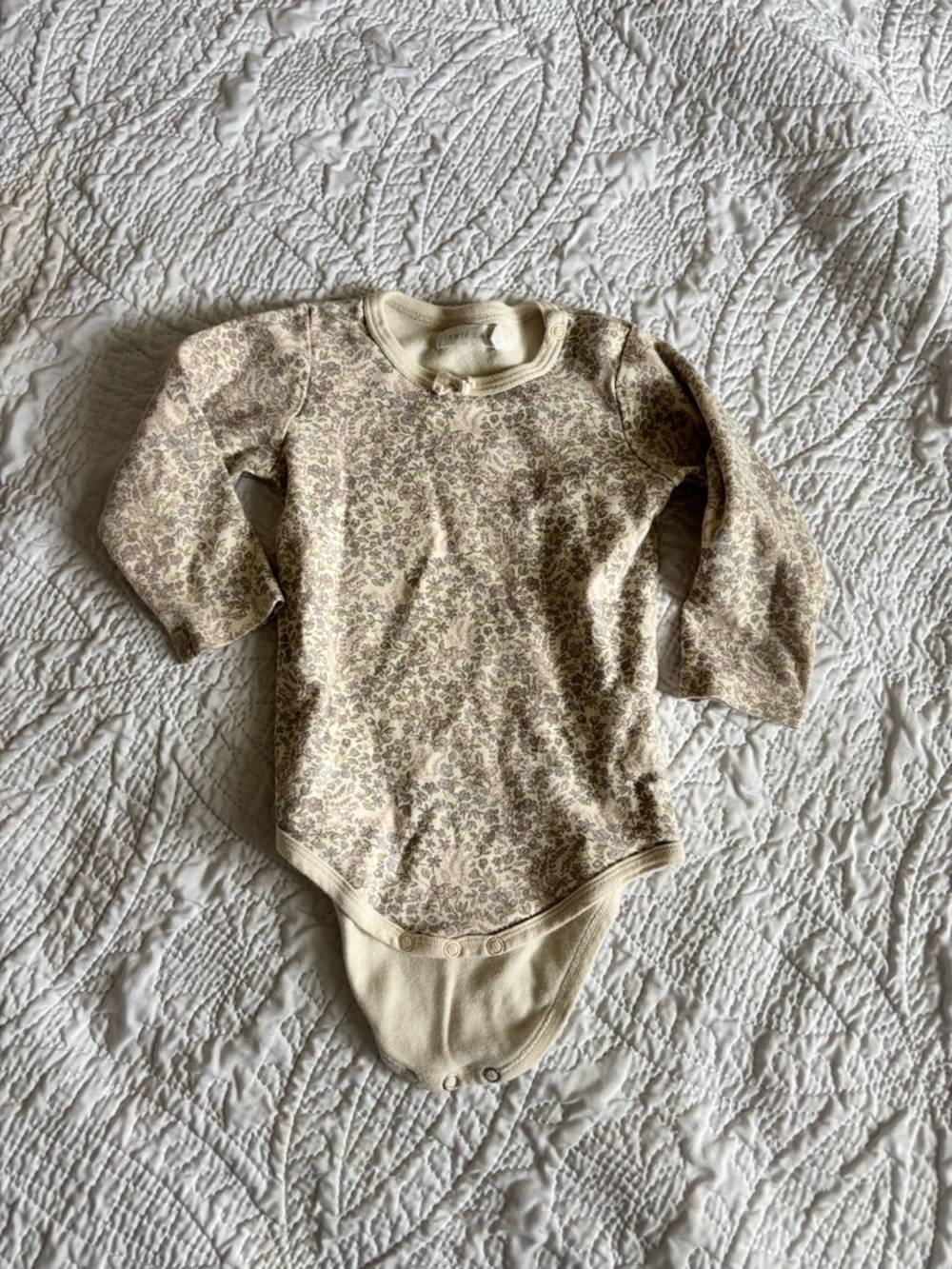 Jamie Kay Cream Floral Long-Sleeve Baby Bodysuit with Taupe Print